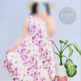 پیراهن ساحلی کوتاه پلیسه طرح‌دار