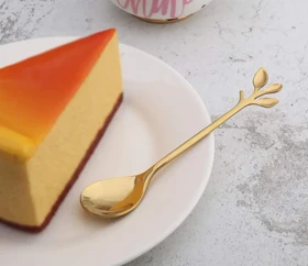 قاشق بلند 6 عددی طلایی طرح برگ