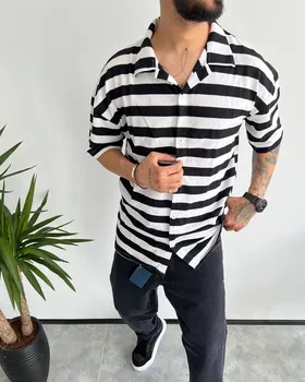 پیراهن رینگر پنبه استین کوتاه PULL&BEAR سفید مشکی