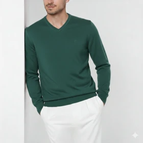 پلیور بافت یقه هفت سبز مردانه