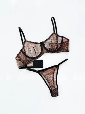 ست شورت و سوتین فنر دار تور پلنگی