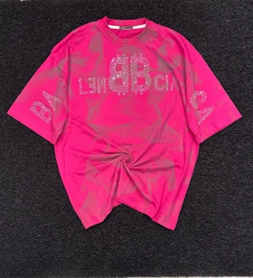 تیشرت لش باکسی پنبه ماکان صورتی نگین‌کاری Balenciaga Crystal Logo