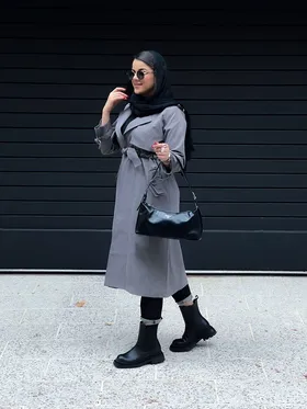 بارانی بلند دوشنل طوسی 010101