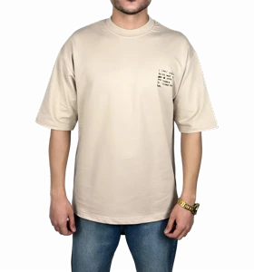 تیشرت آستین کوتاه مردانه کرمی طرح دار گرافیکی