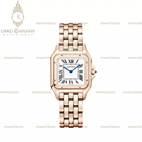 ساعت مچی کارتیه پنتر بند رزگلد صفحه سفید Cartier Panthere