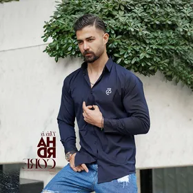 پیراهن ساده مردانه رنگ سرمه ای تیره زارا zara