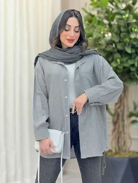 شومیز راه راه تک جیب پشت پیله