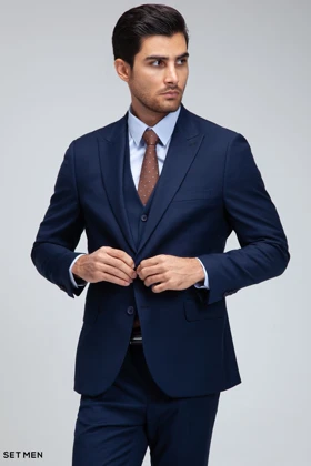 کت و شلوار مردانه سه تکه یقه بلیزر دو دکمه دو چاک