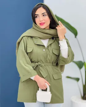 بارانی کلاه‌دار کمردار