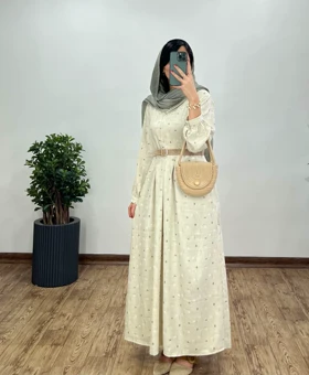 پیراهن مانتویی بلند کاج به همراه کمربند کد 2577