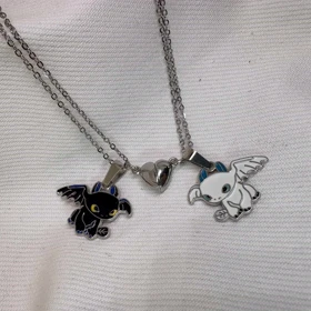 ست گردنبند دو نفره مدل «اژدها و قلب مگنتی» | پلاک مکمل با زنجیر دیپلمات استیل