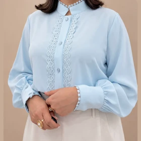 شومیز مجلسی زنانه مدل شبنم (ابی اسمانی)