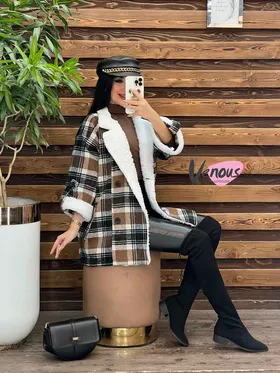 پالتو چهارخونه یقه خز