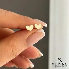 گوشواره سوزنی طرح قلب تخت با روکش طلای ژوپینگ
