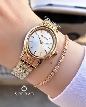 ساعت هومیس زنانه / ساده بند استیل رنگ طلایی صفحه سفید