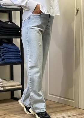 شلوار نیم بگ جین آبی یخی