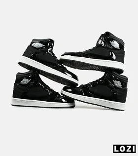 کفش کتانی ساق‌دار مردانه و زنانه مشکی ورنی NIKE jordan 1