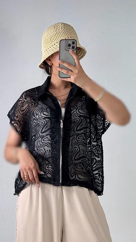 وست شیشه ای طرحدار کد 500671 (مشکی)
