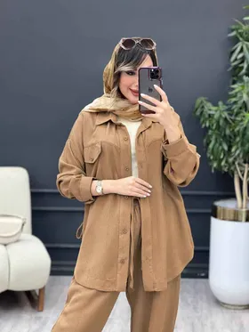 ست مانتو و شلوار دو جیب پایین بند