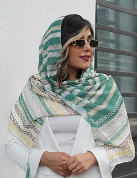 شال طرح گندمی نخی منگوله‌دار آندیا