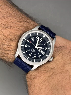 ساعت مچی سیکو خلبانی آبی بند برزنتی Seiko