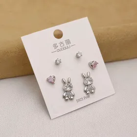 گوشواره خرگوش جادویی با آبکاری نقره925 رنگ سیلور پک6عددی