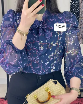 شومیز آستین پفی طرح‌دار