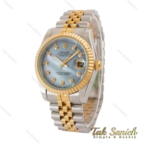 ساعت رولکس مردانه دورنگ طلایی صفحه صدف آبی صدفی Rolex-5041-G