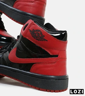 کفش کتانی مردانه و زنانه ساق‌دار مشکی قرمز ورنی NIKE jordan 1