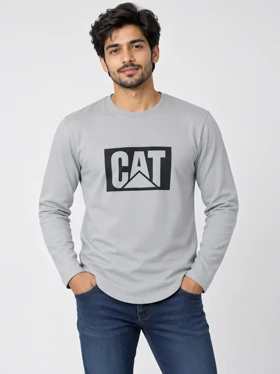 بلوز آستین بلند مردانه طرح CAT (رنگ طوسی-آبی، دورو پنبه
