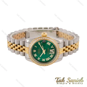 ساعت رولکس زنانه دیت جاست صفحه سبز اعداد یونانی نگین‌دار Rolex-4448-L