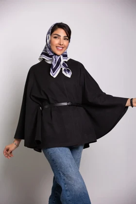 پانچو زنانه کمربند دار لامر (مشکی)