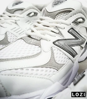 کفش نیوبالانس بزرگ پا سفید طوسی پشت آبی NEW BALANCE 9060