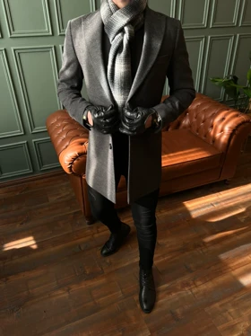 پالتو دو دکمه یقه بلیزر زغالی o122