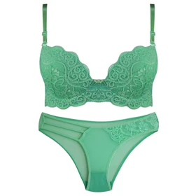 ست شورت و سوتین اسفنجی زنانه لنا مدل فنردار سه بند سبز کد 4853