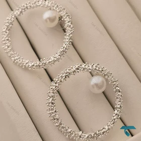 گوشواره خاویاری نقره ایی ومروارید Ghoshvareh-8553-L