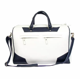 ساک مسافرتی چرم کروکو مدل آمیاس (سفید-سرمه‌ای)