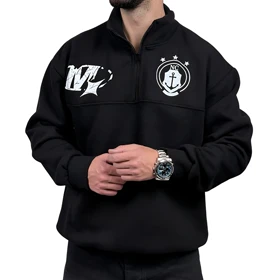 دورس مردانه یقه نیم زیپ مشکی طرح NC