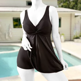 مایو شنا زنانه طرح اسپیدو دامن دار 0400 مشکی