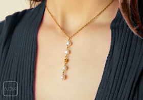 گردنبند استیل ردیف مروارید و مهره