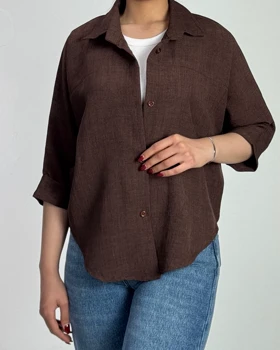 شومیز شانتون آستین  دوبل  کد 500526 (قهوه ای)