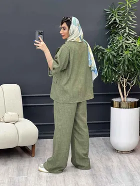 ست مانتو و شلوار دو دکمه آستین پاگن