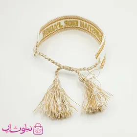 دستبند دخترانه پارچه ای کریستین دیور رنگ طلایی سفید