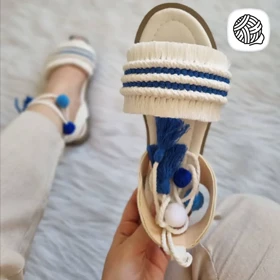 صند مکرومه بافی مدل خطی آبی