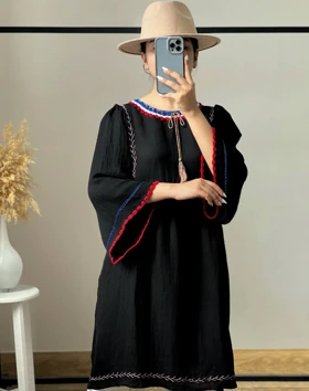 پیراهن مانتویی کنف نخ منگوله‌دار کد 2770