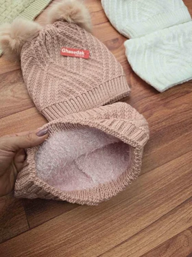 کلاه بافت و رینگ دخترانه دوپوم