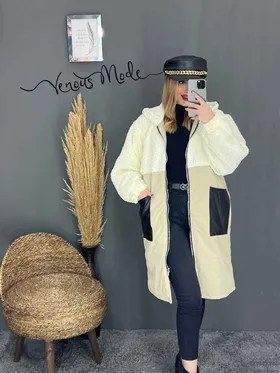 کاپشن جیب چرم ترکیبی