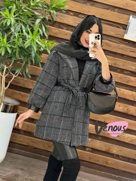 پالتو طرحدار سرآستین چرم