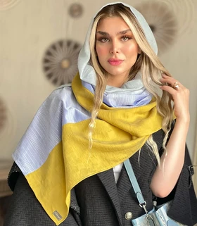 شال سه تیکه ابی خردلی