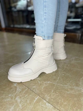 کفش زمستانی زنانه نیم ساق کاپشنی جلو زیپ